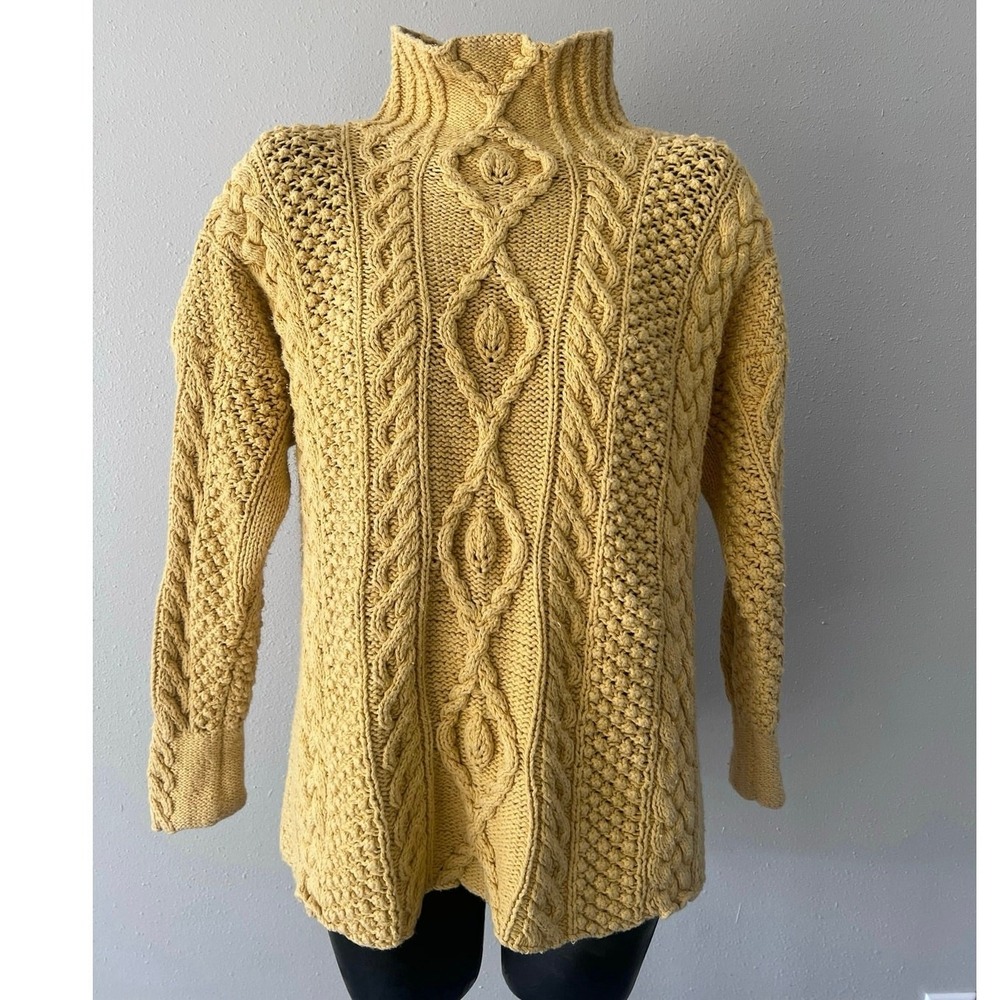 VTG Jennifer&Co Women's Hand Cable Knit Sweater One Size Yellow Chunky Fisherman